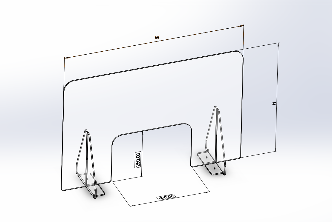 5mm screen with large single cut out - 700mm high