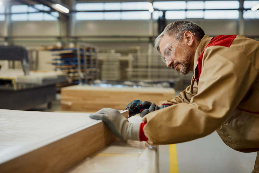 Wood worker working with Plywood